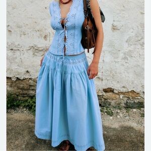 Free People Light Blue Skirt Set